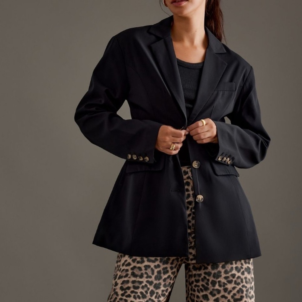 Anthropologie Blazer Fitted Button Down Black Jacket Business Casual Size 8 New - Picture 5 of 14